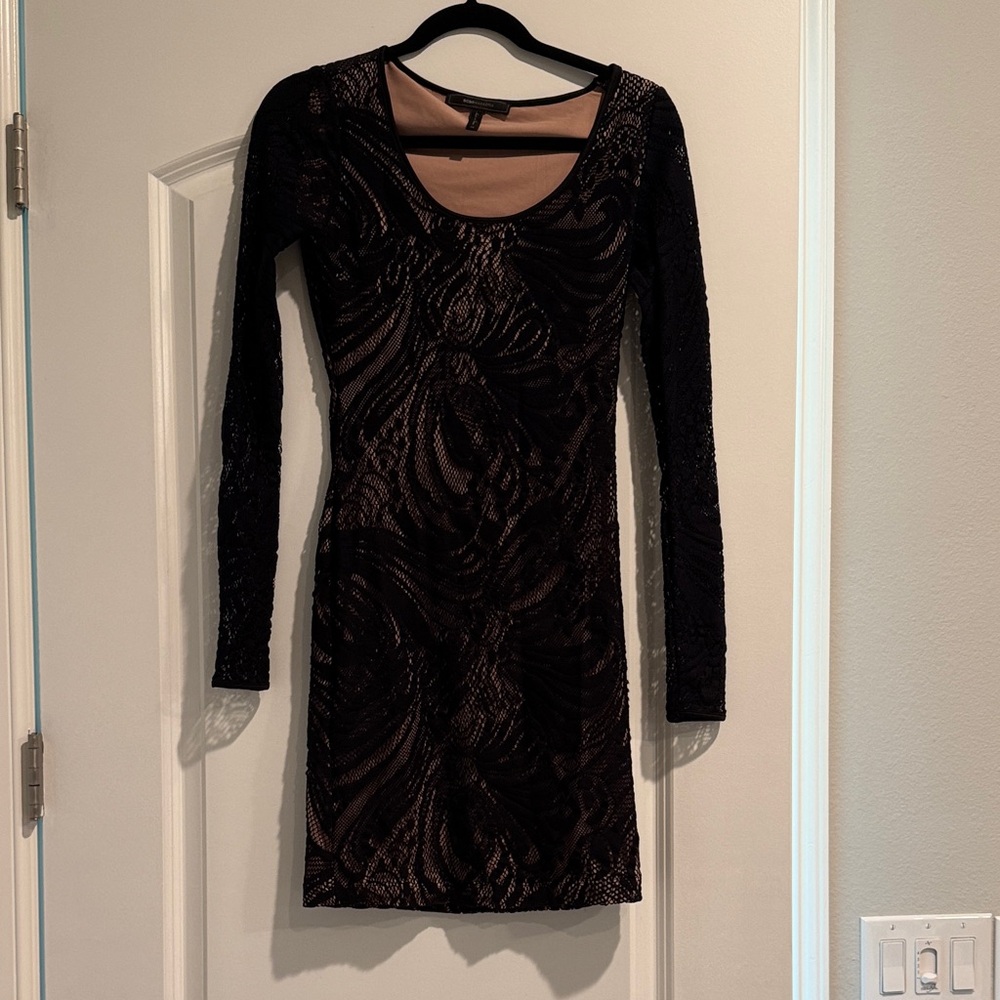 BCBGMaxAzria Black and Nude Lace Dress